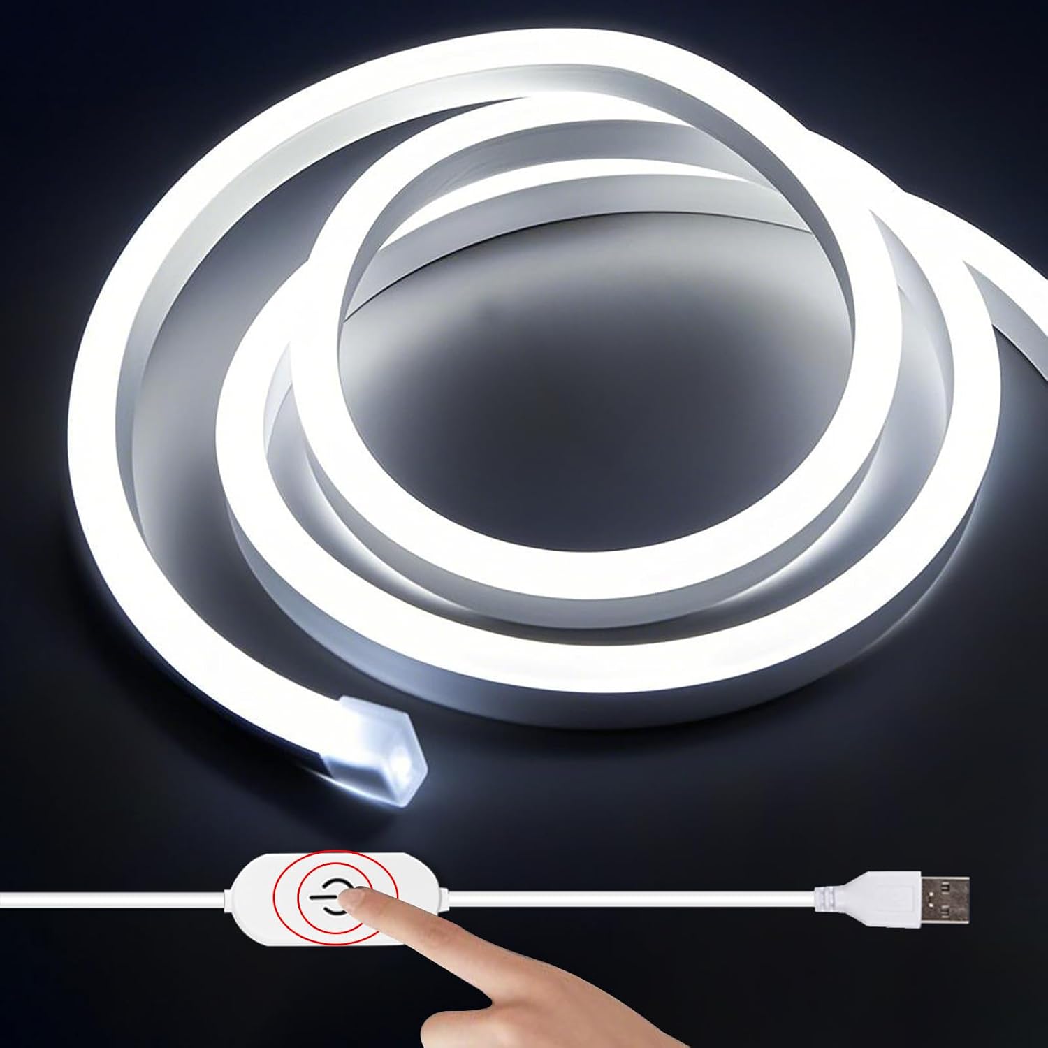 M (16,4 Fuß) Wasserdichter Weißer Neonstreifen, 5 V Usb, Mit Touch-controller, Flexiblem Und Zuschneidbarem Silikon, Ideal Fürs Schlafzimmer