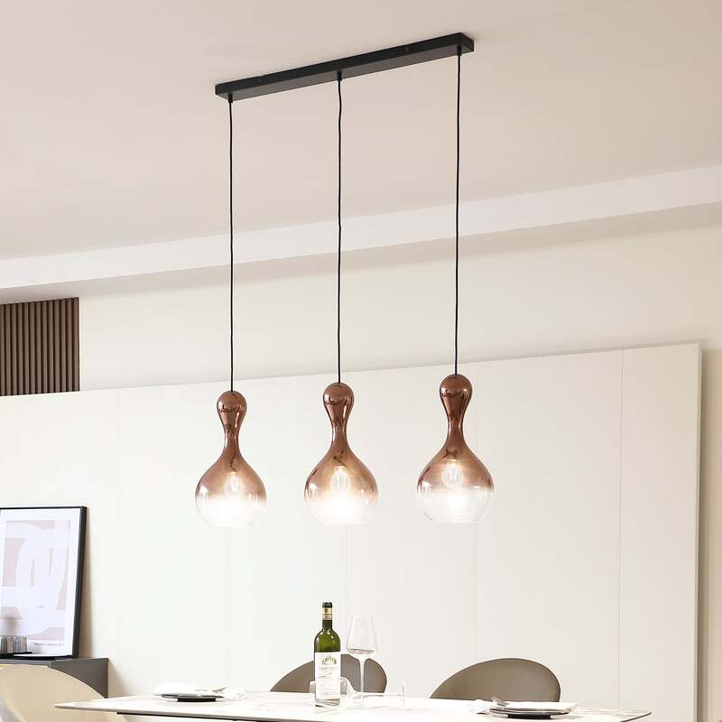 [neuwertig] B-ware Lucande Hängeleuchte Lyrisa Led Pendelleuchte Dimmbar Kupfer Schwarz 3-flg 22cm