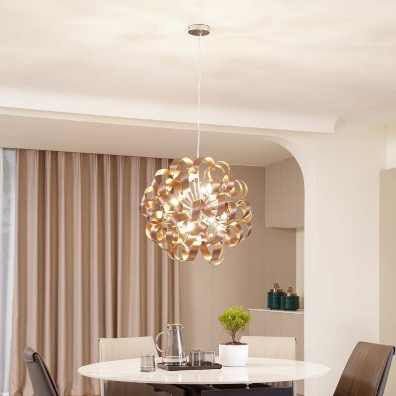 [gebraucht] B-ware Lucande Hängelampe Kaelor Ø 60 Cm Satin Kupfer Dimmbar Aluminium 12x8w G9