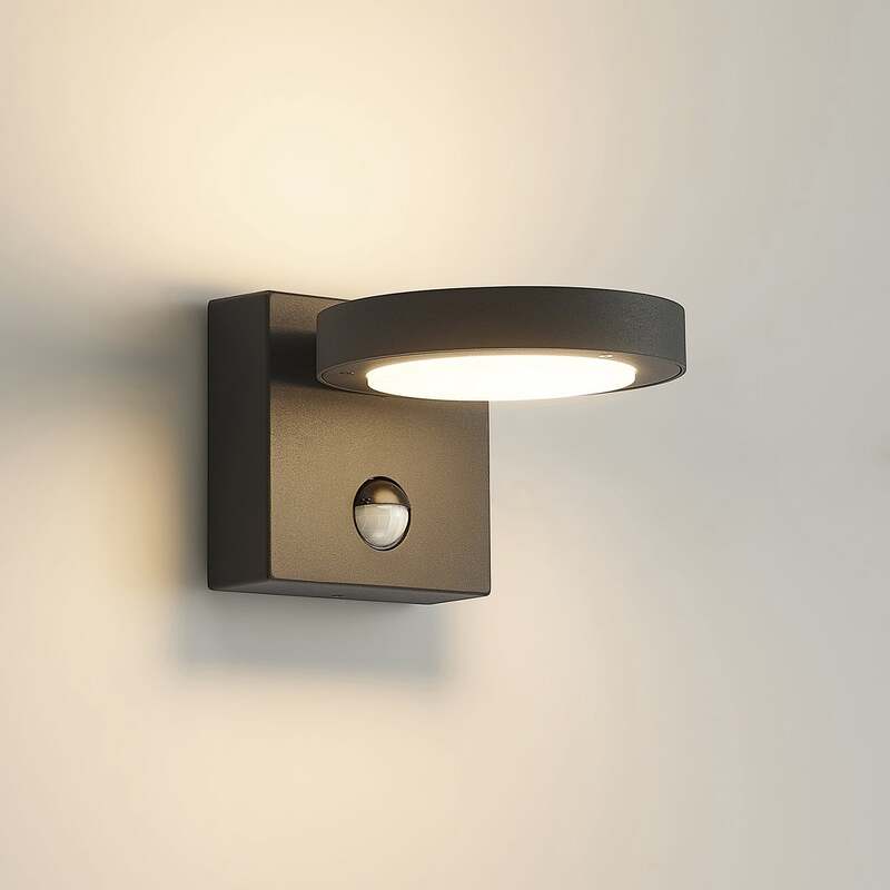 [neuwertig] B-ware Lucande Außenlampe Wandleuchte Belna Led Gartenlampe Mit Sensor Dunkelgrau Ip54