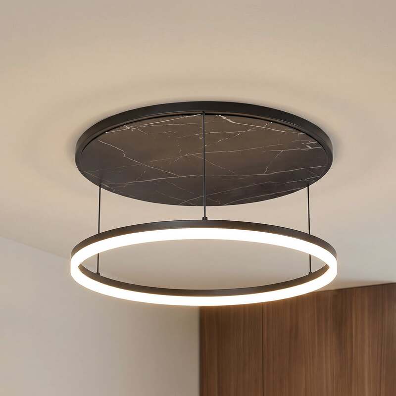 [neuwertig] B-ware Lucande Deckenleuchte Deckenlampe Led Lampe Orven Schwarz Marmor Dimmer Ø 50 Cm