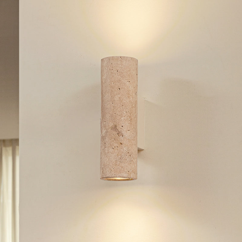 [neuwertig] B-ware Lucande Wandleuchte Tavira Travertin Beige Up Down Dimmbar 7x23x11 Cm