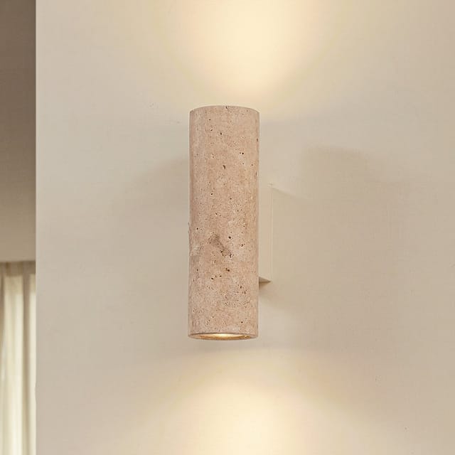 [neuwertig] B-ware Lucande Wandleuchte Tavira Travertin Beige Up Down Dimmbar 7x23x11 Cm