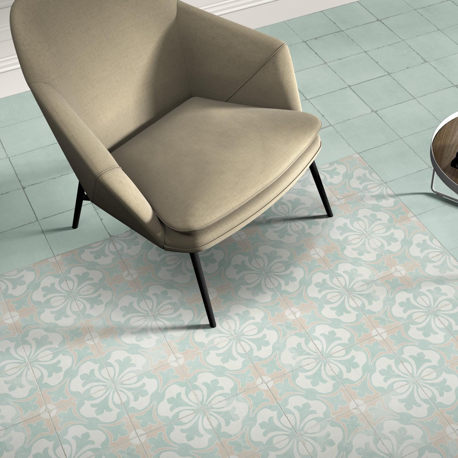 Premium-fliese In Zementoptik, Matt, Valencia Salbeigrün 20x20 Cm