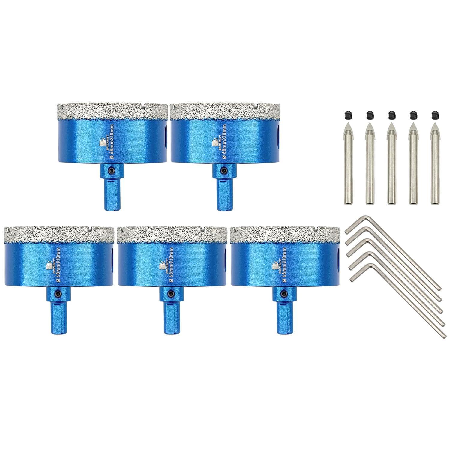 Diamant Fliesenbohrer 68mm 5 Stück Mit Zentrierbohrer Für Porzellan, Keramik, Stein