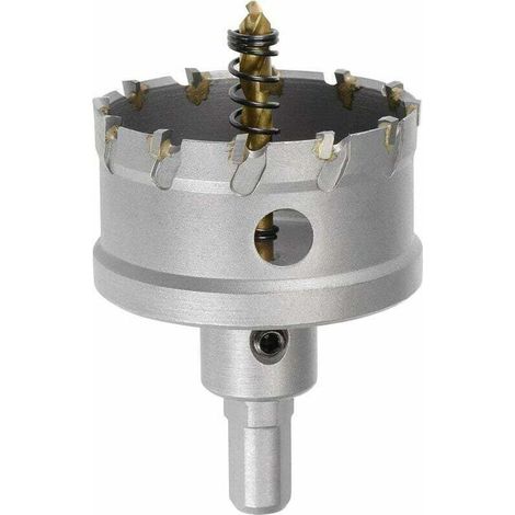 60-mm-lochsäge Mit Hartmetallspitzen Für Edelstahlbleche, Rutschfester Dreieckiger Schaft Mit Titanbeschichteter Mittelspitze.