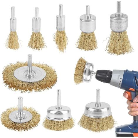 Set Mit 9 Metallbürsten, Kreisschleifbürste Mit Bürstenset Für 1/4-zoll-bohrmaschine, Schraubendreherschleifer, Bohrmaschine Zum Reinigen Von Metall, Holz Und Zum Entfernen Von