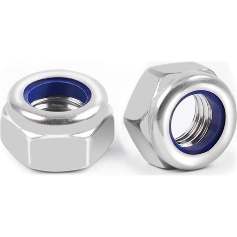 Packung Mit 10 Selbstsichernden M8-muttern Aus Edelstahl Mit Nylongewinde. Selbstsichernde M8-muttern Aus Edelstahl, A2 V2a (din 988 / Iso 108110). Selbstsichernde Nylonmuttern Mit Metrischem Gewinde.