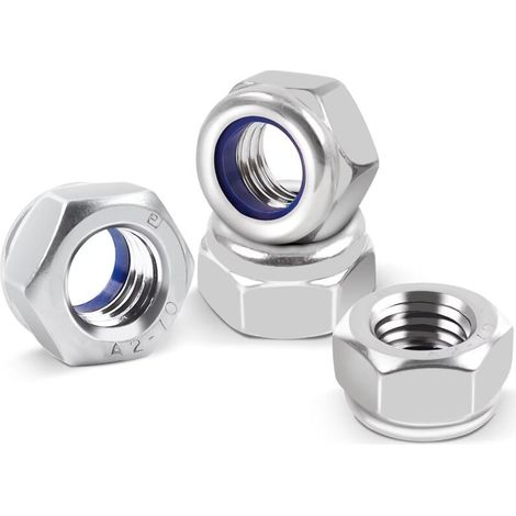 M6 Edelstahl-sicherungsmuttern, Packung Mit 50 Stück. M6 Nylstop Nylon-sechskantmuttern, A2 V2a (din 986 / Iso 106110), Metrisches Standardgewinde.