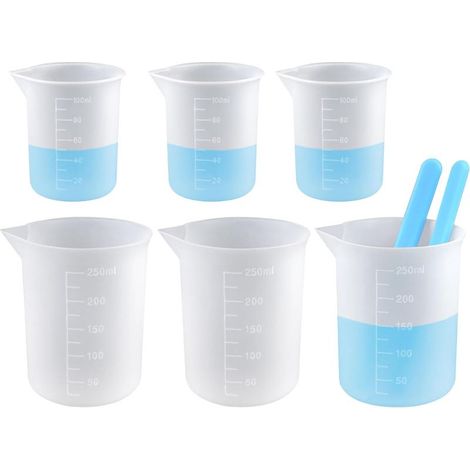 6-teiliges Silikon-messbecher-set Mit Graduierung, 100 Ml/250 Ml Silikon-messbecher Für Harz, 2 Mischbecher, Silikon-messbecher Für Epoxidharz, Heimwerkerbedarf, Labor, Küche