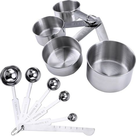 Messbecher, 10-teiliges Set Aus Messlöffeln Und -bechern Aus Edelstahl Mit Messlineal Für Flüssigkeiten Und Feststoffe