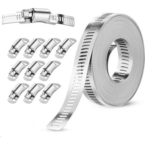 Schlauchschelle Aus Edelstahl 304, 5 M Lange Metallschlauchschelle Mit 10 Verstellbaren Schlauchschellen Für Wasserleitungen, Gasschläuche, Kühler Und Kfz-schläuche
