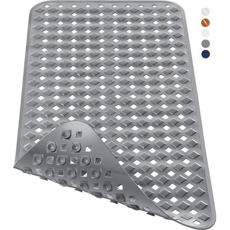Extra Lange, Rutschfeste Badematte Mit Abflusslöchern (70 X 40 Cm), Saugnäpfen, Phthalatfrei, Latexfrei, Bpa-frei Und Maschinenwaschbar, Grau