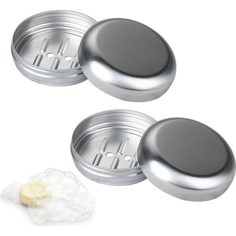 Set Aus 2 Reiseseifenschalen Aus Aluminium (100 Ml) Mit Metalldeckeln Und Tropflöchern, Ideal Für Dusche, Reisen, Wandern, Badezimmer, Schule Und Waschraum.
