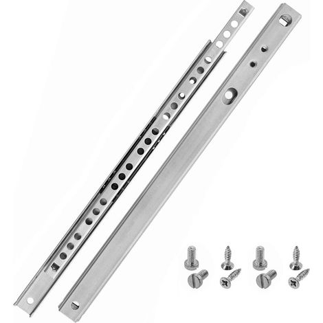 Set Mit 2 Schubladenschienen Mit 17 Mm Nut Und 246 Mm Länge. 1 Paar. Silbernes Stahlschienensystem Mit Befestigungsschrauben.