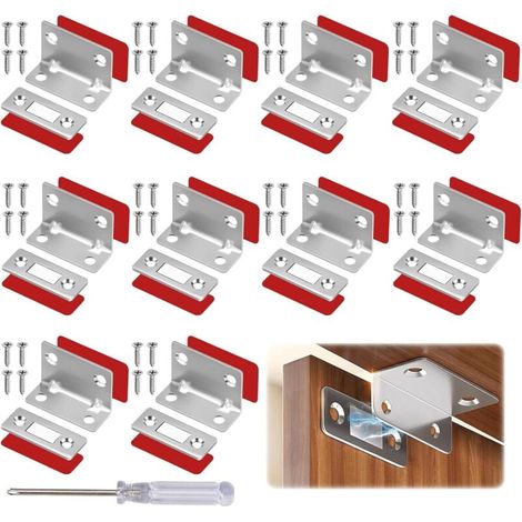 10 Türmagnete Aus Edelstahl (41 X 16 X 25 Mm), Magnetverschluss Mit 40 Schrauben Und 20 Doppelseitigen Klebestreifen Für Schrank- Und Küchentüren.