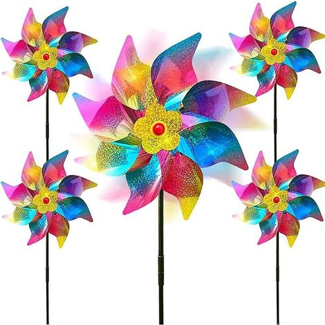 Set Mit 5 Reflektierenden, Vogelabweisenden Windmühlen Für Gärten (regenbogen)