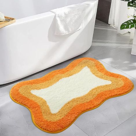 40 X 60 Cm Große, Rutschfeste Und Waschbare Badematte, Orange, Weich Und Flauschig, Unregelmäßige Form, Maschinenwaschbare Mikrofaser, Fürs Badezimmer