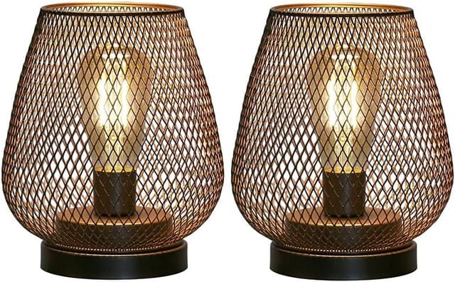 Designer-Nachttischlampe, batteriebetriebene Tischlampen für den Außenbereich, Set mit 2 Tischlampen mit Metallkäfig, kabellose Wohnzimmerlampe,