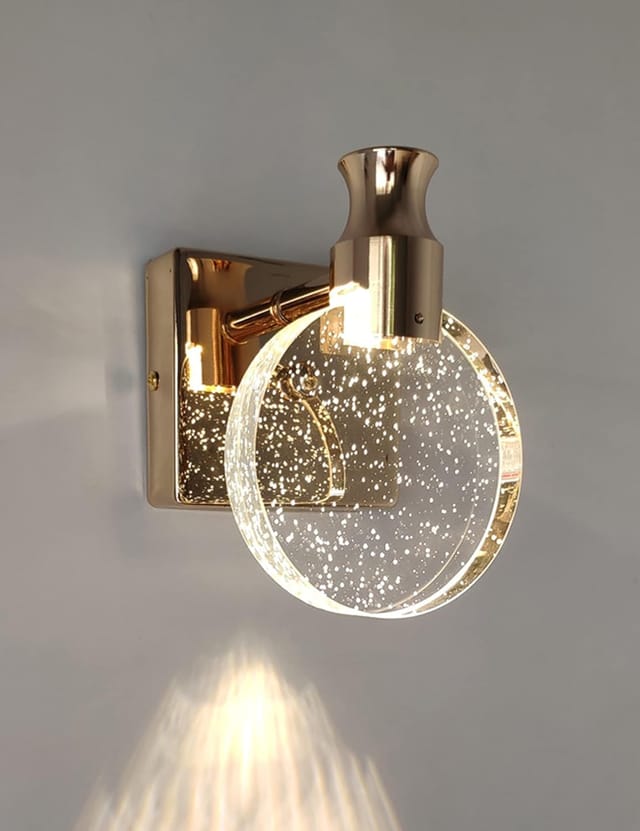 Luxuriöse Kristall-Wandleuchte im nordischen Stil, kreative runde Wandlampe für Schlafzimmer, Nachttisch, Ankleidezimmer, Gold, klein