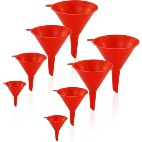 Set Mit 8 Weithalstrichtern Aus Kunststoff Für Küche, Flaschen, Lebensmittelzubereitung Und Labor (rot)