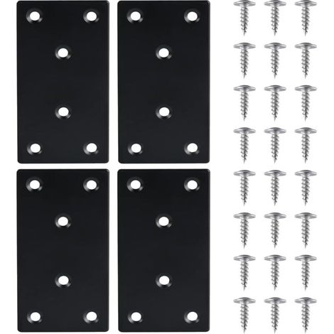 Lntyq 4 Stück Flachwinkel-befestigungsplatten Aus Edelstahl, Perforierte Platten Mit Schrauben, Metallwinkel, 48971,8 Mm, Schwarze Stahlplatte, Für Möbelreparatur Und Verbindungen