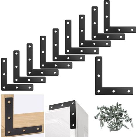 10 Flache L-förmige Metallwinkel Mit 90-grad-winkel, 80 X 80 Mm, Mit Schrauben Für Schränke, Möbel, Tische Und Holzstühle, Schwarz.