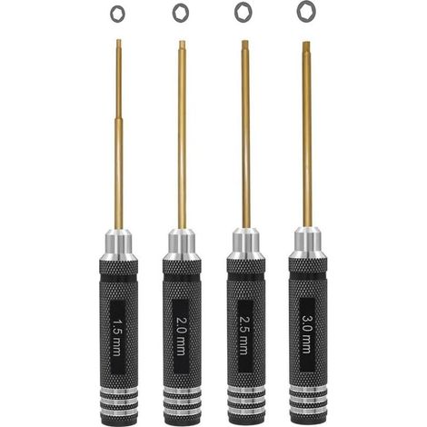 Set Mit 4 Titan-sechskantschraubendrehern (1,5 Mm, 2,0 Mm, 2,5 Mm, 3,0 Mm) Für Fpv Rc Quadcopter, Mehrachsige Renndrohnen, Hubschrauber Und Modellautos.