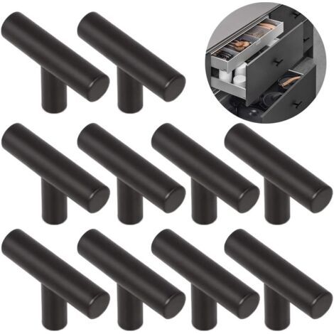 10 Küchentürgriffe, 50 Mm Mittenabstand, Schwarze Edelstahl-möbelgriffe.