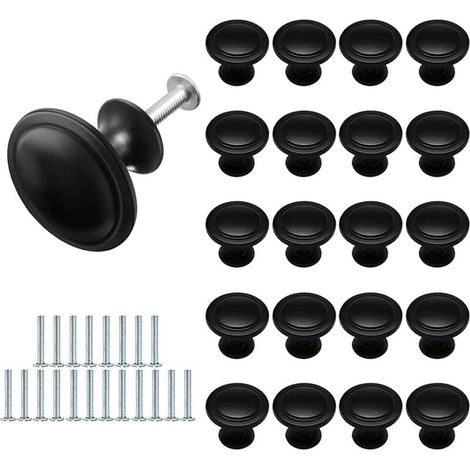 20 Runde, Einlochige Tür-/schubladengriffe (27 Mm), Mattschwarz, Für Küchenschränke Und Kleiderschränke.