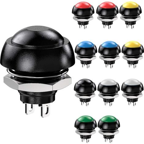 12er-packung Wasserdichte Spst-taster (12 Mm), Ein/aus, 3 A/3 V, 5 V, 9 V, 12 V, 24 V, 230 V Ac, Rund, Für Auto, Pc, Tischlampe, Türklingel