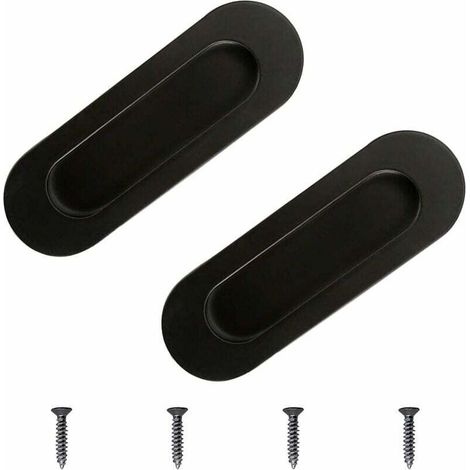 Set Aus 2 Ovalen, Eingelassenen Griffen Aus Schwarzem Edelstahl Für Schiebetüren, Schubladen Und Schränke.