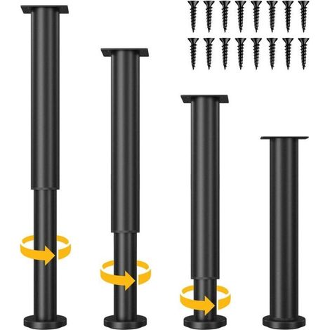 Set Mit 4 Verstellbaren Möbelfüßen, Höhenverstellbar Von 25 Bis 43 Cm, Schwarze Metallfüße Für Schränke, Tv-möbel, Betten, Sofas, Nachttische, Stühle Und Badezimmermöbel