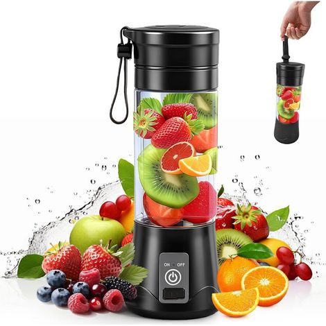 380 Ml Mini-standmixer, Tragbarer Mixer Mit Digitalanzeige, Wiederaufladbarer Standmixer Mit 6 Klingen Für Smoothies Und Milchshakes, Ideal Für Reisen Und Fitnessstudio (schwarz)
