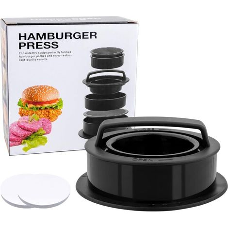 3-in-1 Hamburgerpresse, Antihaftbeschichtete Hamburgerform, Grillbesteck, Grillzubehör, Inklusive 200 Blatt Gewachstem Hamburgerpapier