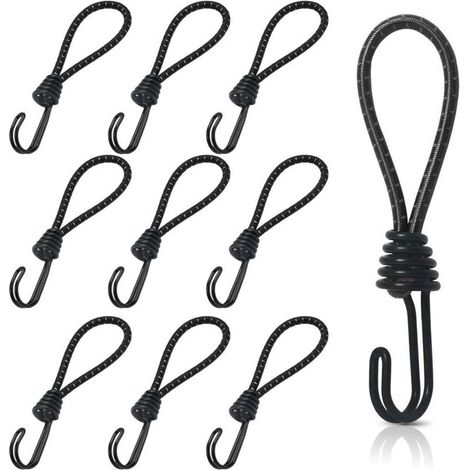 Gummiseile Mit Spiralhaken (10 Stück), Kurze 16 Cm Lange Gummiseile, Gummiseile Mit Doppelhaken Für Planen, Universelle Gummiseile Mit Karabinerhaken Für Camping