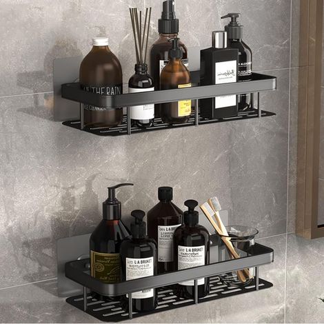 Duschablage, Verstärkter Handlauf, Bohrfreie Duschaufbewahrung, Badezimmerkorb Aus Aluminium, Schwarze Duschaufbewahrung, Duschshampoo-halter (2 Stück)