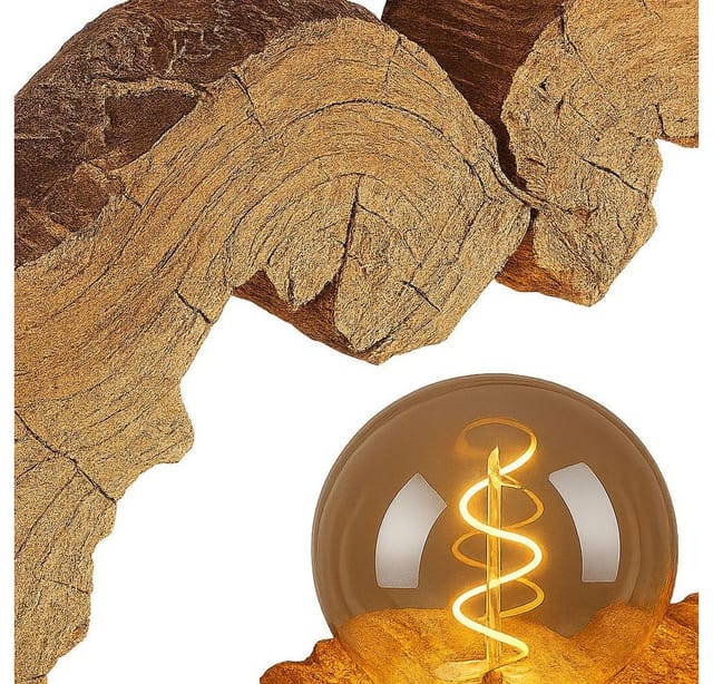 Led Tischleuchte Baumstamm Nachttischleuchte Holzoptik Tischlampe Baumscheibe, Kunststoff, 1x E27 Filament led warmweiß, LxH 30,5 x 25,5 cm
