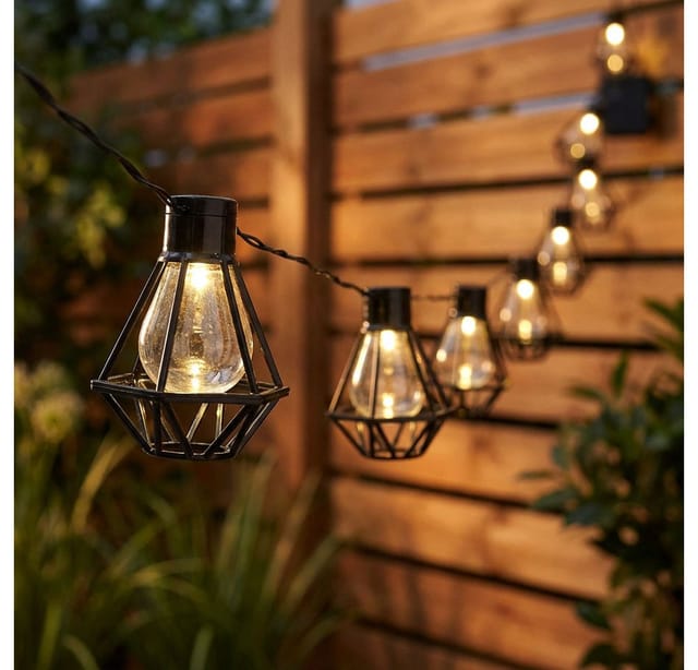 Led Lichterkette Außenleuchte Gartenlampe Terrasse Laterne Gitter Gartendeko schwarz, Kunststoff, led warmweiß, l 230 cm