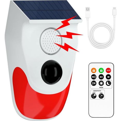 Heimüberwachungssystem, Solarbetriebener Bewegungsmelder, Außenwetteralarm, 120 Db, 24 Stunden, 3 Modi