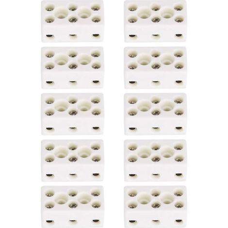 Zehn 3-polige Keramik-klemmenblöcke (24 A), Keramik-drahtverbinder, Hochtemperaturbeständig, Abmessungen 1,32 X 0,70 X 0,61 Zoll.