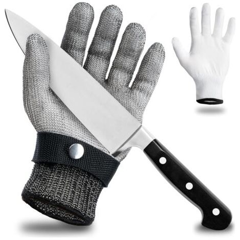 Schnittfester Handschuh Aus Edelstahldraht: Hoher Tragekomfort Und Praktischer Schnittschutz, Leicht Zu Reinigen Und Für Den Kontakt Mit Lebensmitteln Geeignet, Inklusive Baumwollhandschuh (l).