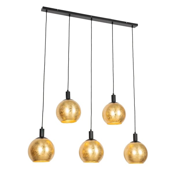 Design-Hängelampe schwarz mit Goldglas 5-flammig - Bert