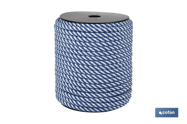 Spiralseilrolle 6 mm 100 m. weiß/blau