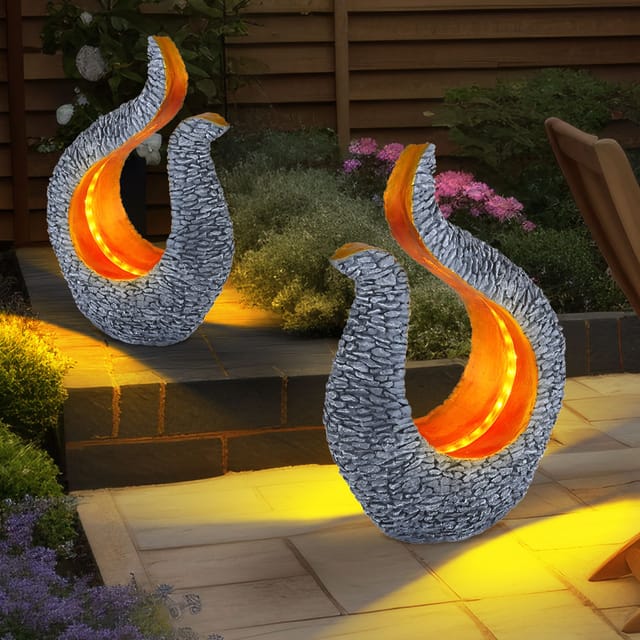 Solarleuchte Gartendeko Solar Skulptur Steinoptik Solarlampe Design Gold, Grau, Led Warmweiß, Lxbxh 23,5x11x34,5 Cm, 2er Set