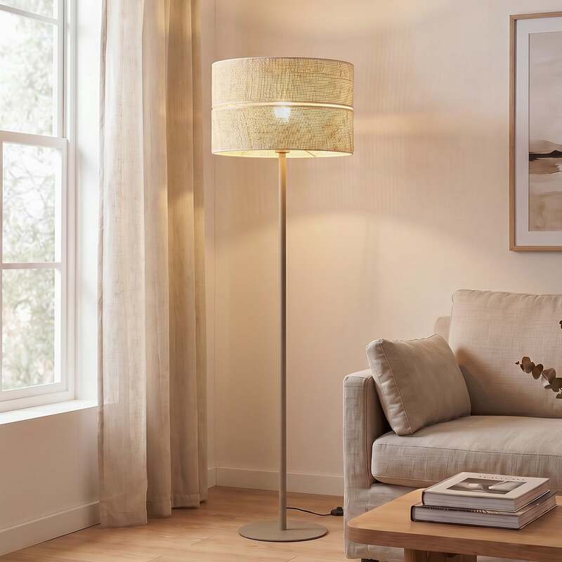 [neuwertig] B-ware Stehleuchte Calma Beige Lampe Stehlampe Led Leuchte 159cm Höhe 50cm Fuß