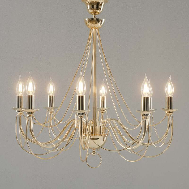 [gebraucht] B-ware Kronleuchter Retro Hängelampe Gold 8-flammig Led Dimmbar 75cm Abhängung Ø70cm