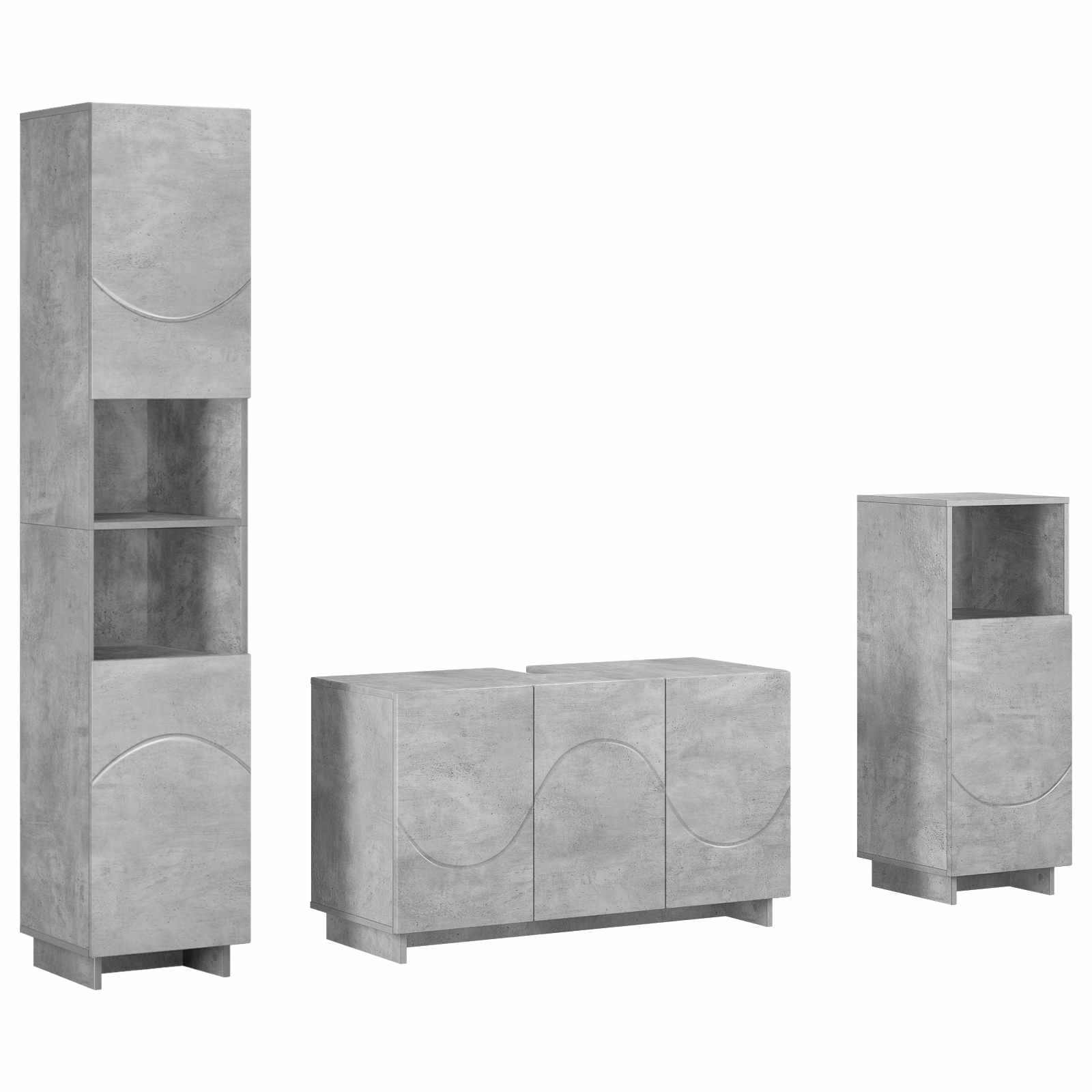 Badezimmerschrank-set 3 Stk. Betongrau Holzwerkstoff Vidaxl