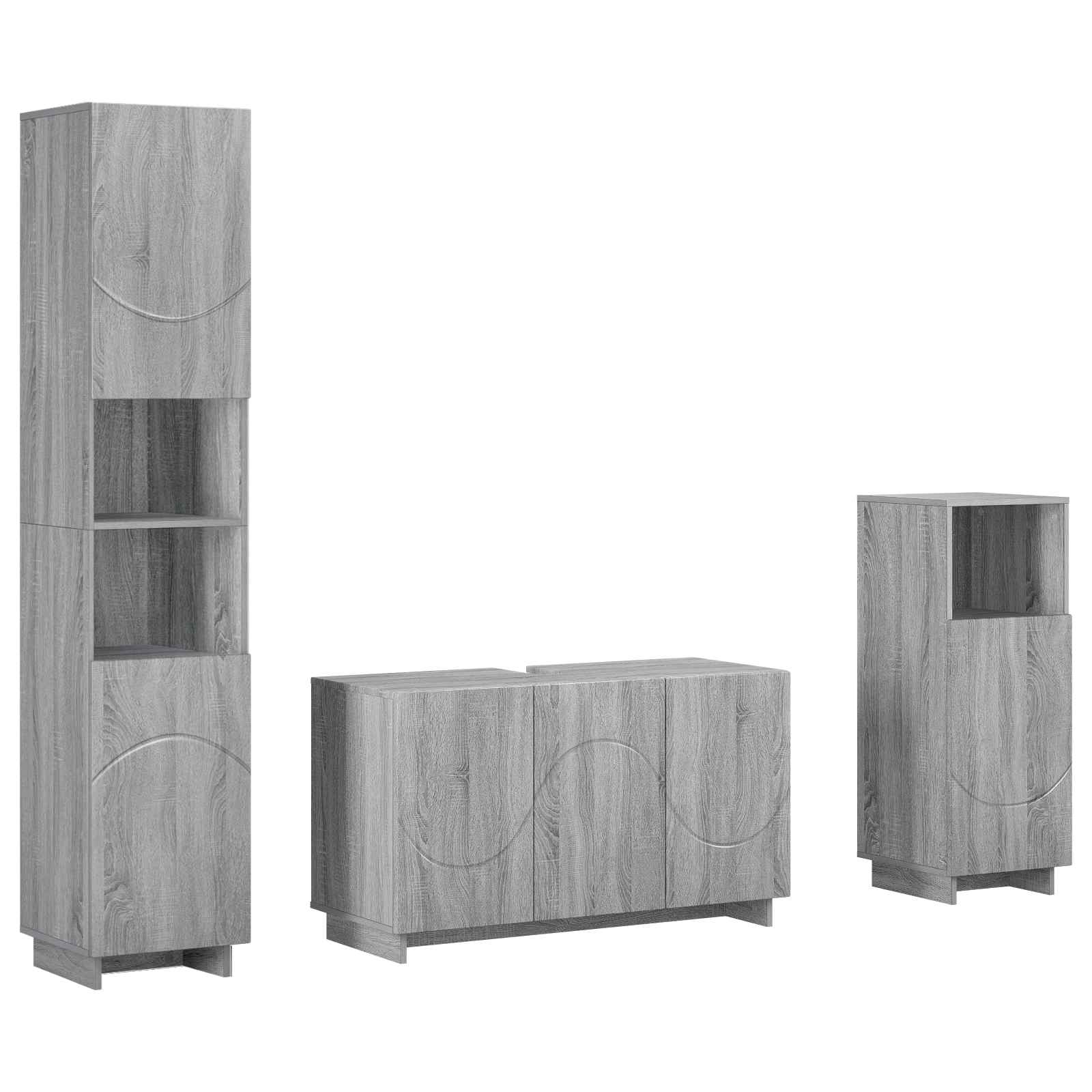 Badezimmerschrank-set 3 Stk. Grau Sonoma Holzwerkstoff Vidaxl