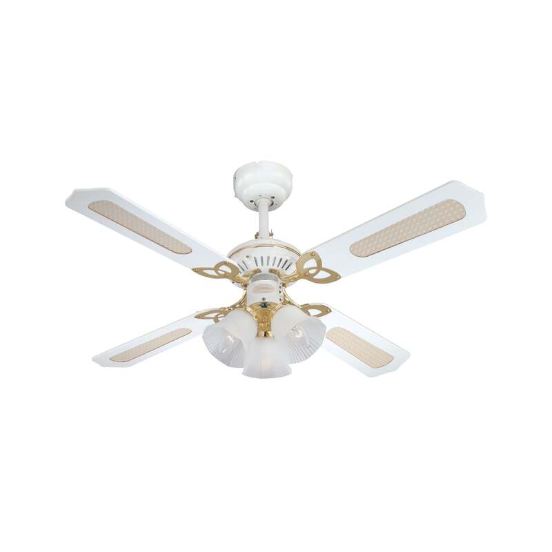 [neuwertig] B-ware Westinghouse Deckenventilator Princess Trio Rattan Ø105cm Weiß Leise E14 Licht